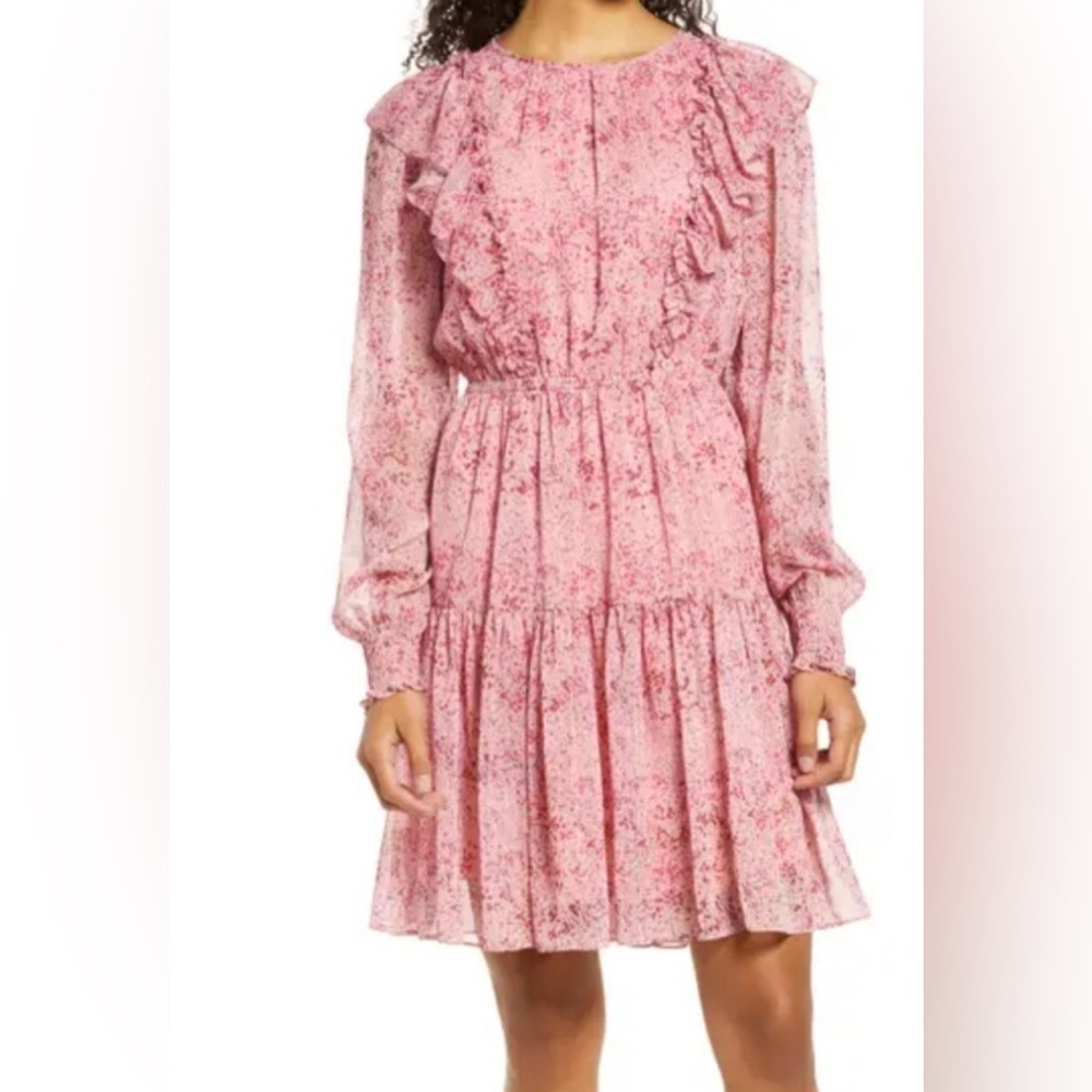 Rachel Parcell Pink Floral Long Sleeve Ruffle Dress Size M